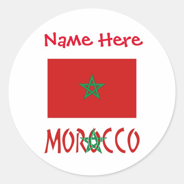Morocco Moroccan Flag Red Personalised Name Classic Round Sticker (Front)