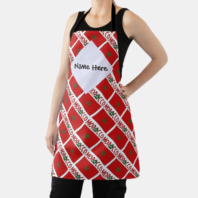 Morocco Moroccan Flag Tiled Personalised Name  Apron (Insitu)