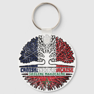 Morocco Moroccan French France Tree Roots Flag Key Ring