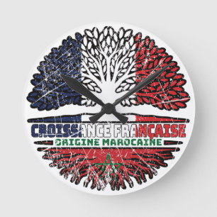 Morocco Moroccan French France Tree Roots Flag Round Clock