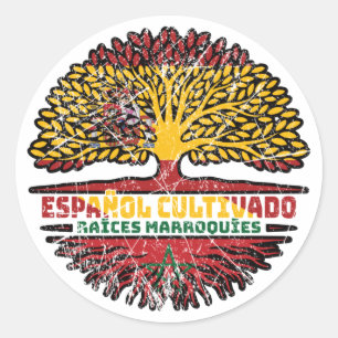 Morocco Moroccan Spain Spanish Tree Roots Flag Classic Round Sticker