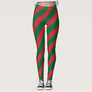 Morocco National Flag Colours Diagonal Striped Leggings