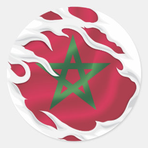 Morocco Ripped Flag Classic Round Sticker