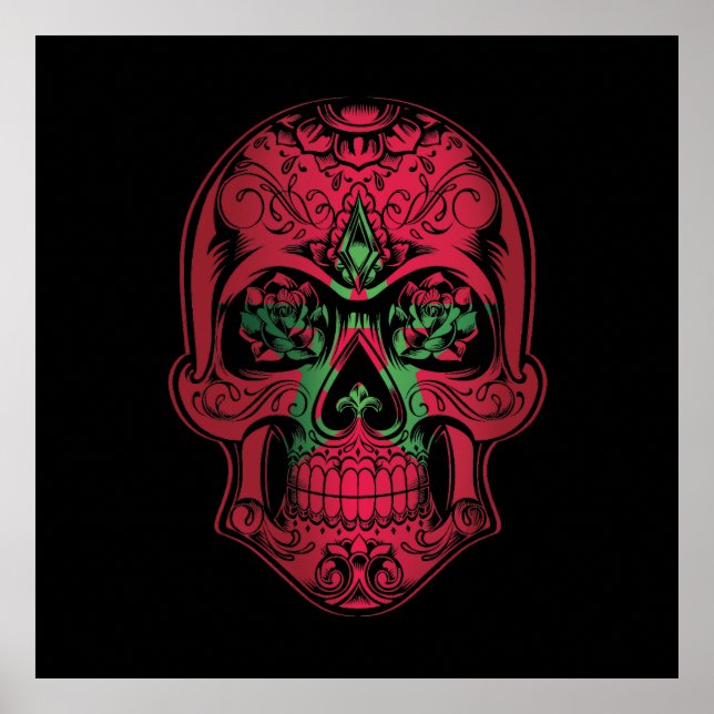 Morocco  Skull And Roses Flag Poster (Front)