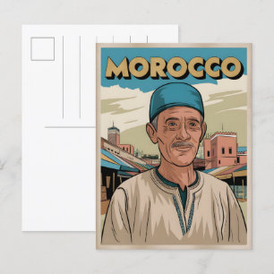 Morocco travel postcard with local man gift
