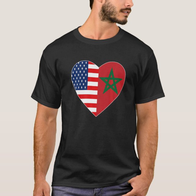 Morocco US Flag American Moroccan Love Morocco Moo T-Shirt (Front)