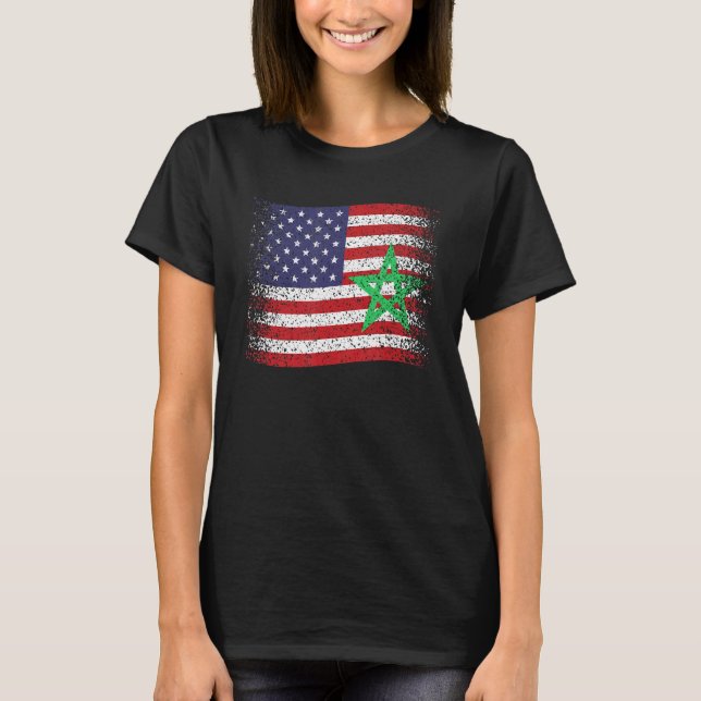 Morocco Usa Flag Morrocan Flag T-Shirt (Front)