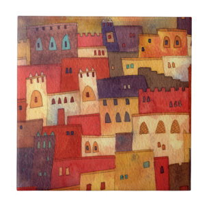 Morocco Watercolor Architecture Ceramic Tile