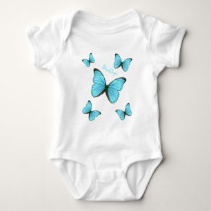 Morpho butterflies cartoon illustration  baby bodysuit