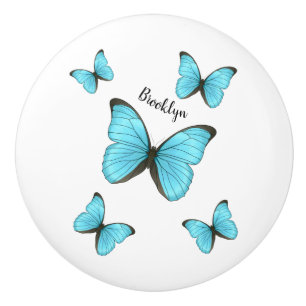 Morpho butterflies cartoon illustration ceramic knob