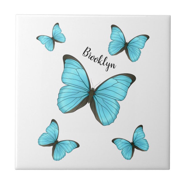 Morpho butterflies cartoon illustration ceramic tile (Front)