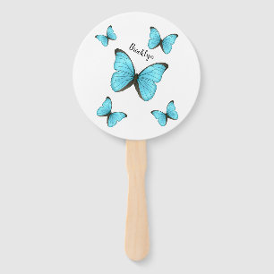 Morpho butterflies cartoon illustration  hand fan