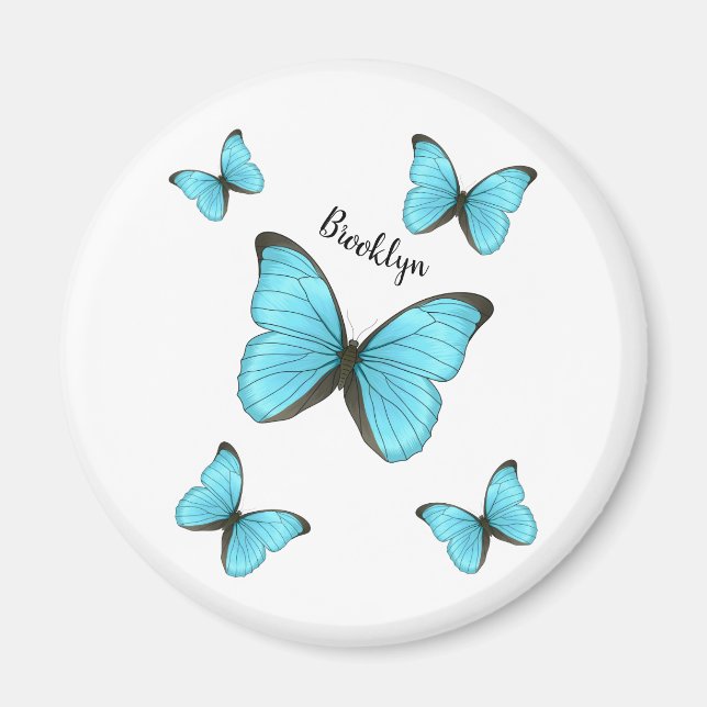 Morpho butterflies cartoon illustration magnet (Front)