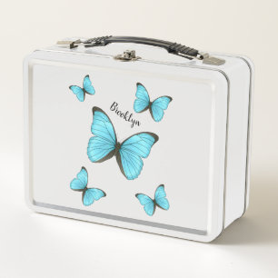 Morpho butterflies cartoon illustration  metal lunch box