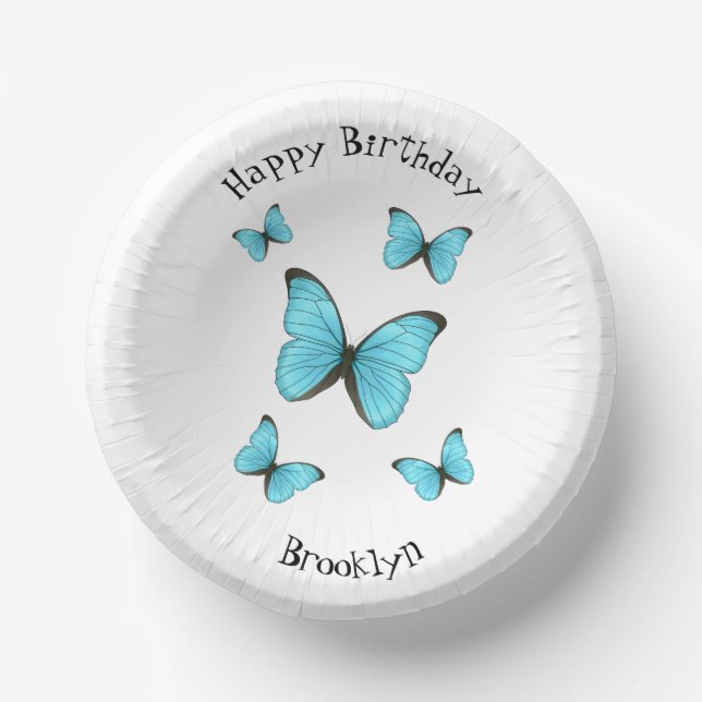 Morpho butterflies cartoon illustration paper plate (Front)