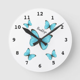 Morpho butterflies cartoon illustration round clock