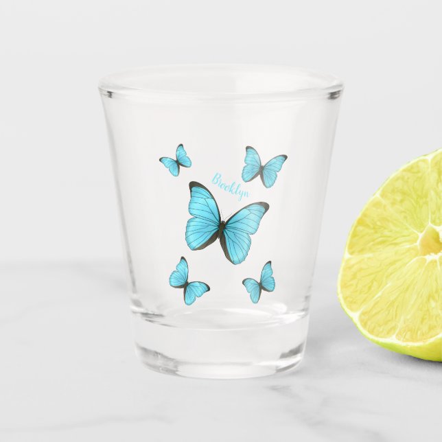Morpho butterflies cartoon illustration shot glass (Front)