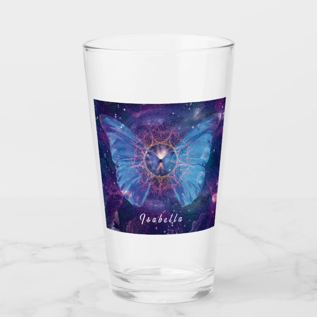 Morpho butterfly / Galaxy Mandala  Glass (Front)