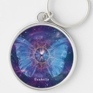 Morpho butterfly / Galaxy Mandala Paper Coaster Key Ring