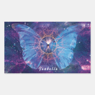 Morpho butterfly / Galaxy Mandala  Paper Coaster Rectangular Sticker