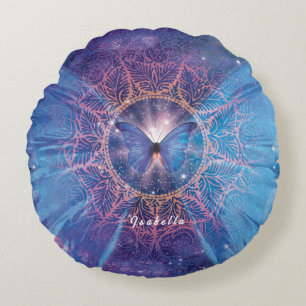 Morpho butterfly / Galaxy Mandala Round Cushion