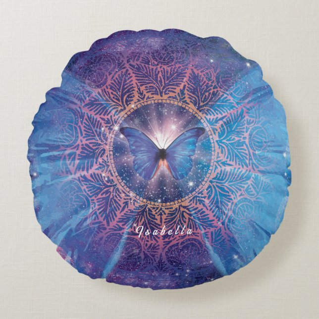 Morpho butterfly / Galaxy Mandala  Round Cushion (Front)