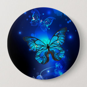Morpho Butterfly in the Dark Background 10 Cm Round Badge