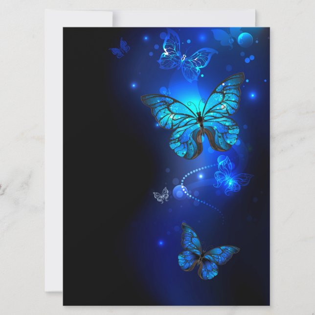Morpho Butterfly in the Dark Background Announcement (Front)
