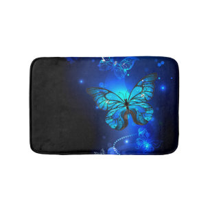 Morpho Butterfly in the Dark Background Bath Mat