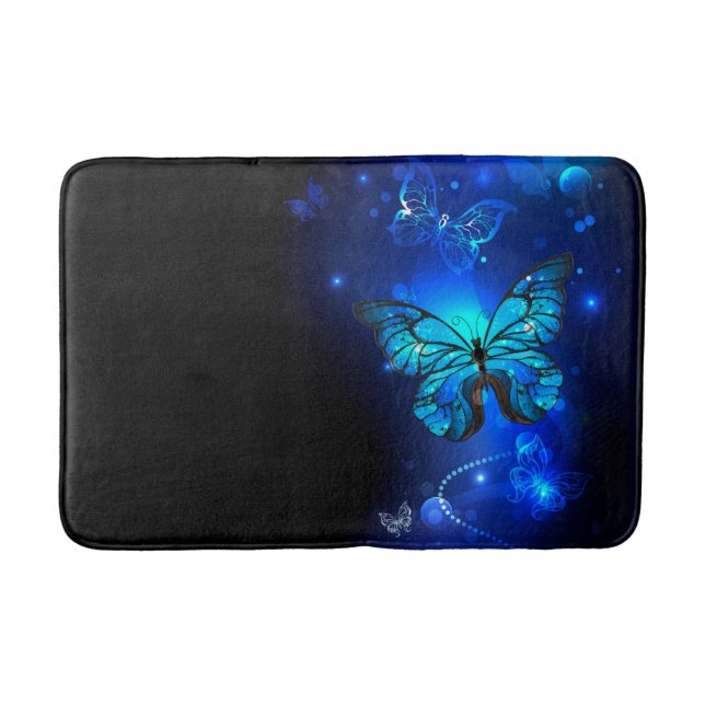 Morpho Butterfly in the Dark Background Bath Mat (Front)