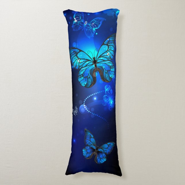 Morpho Butterfly in the Dark Background Body Cushion (Front Vertical)