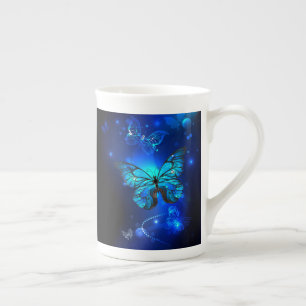 Morpho Butterfly in the Dark Background Bone China Mug