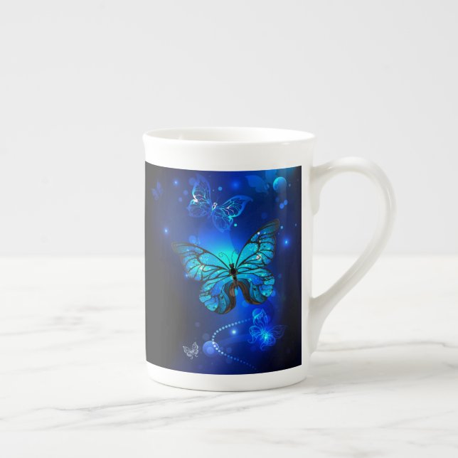 Morpho Butterfly in the Dark Background Bone China Mug (Right)