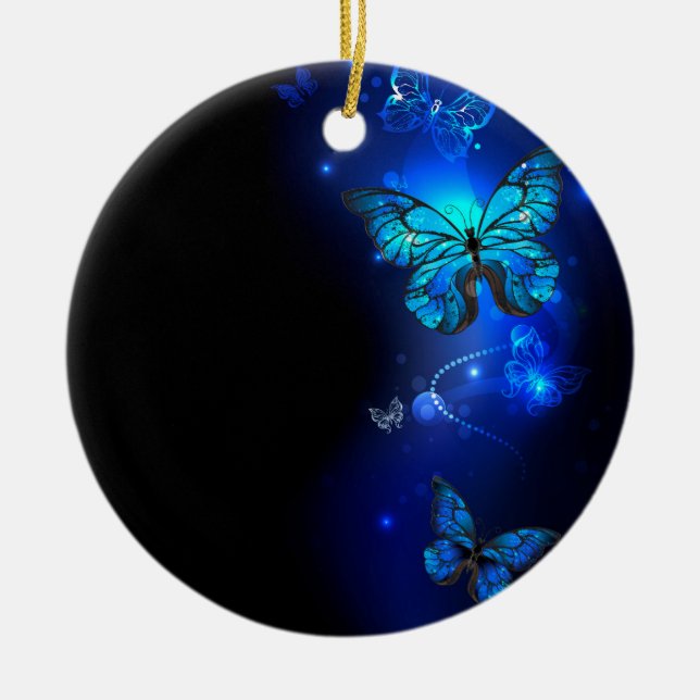 Morpho Butterfly in the Dark Background Ceramic Ornament (Front)