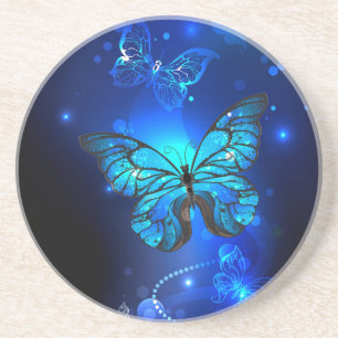 Morpho Butterfly in the Dark Background Coaster