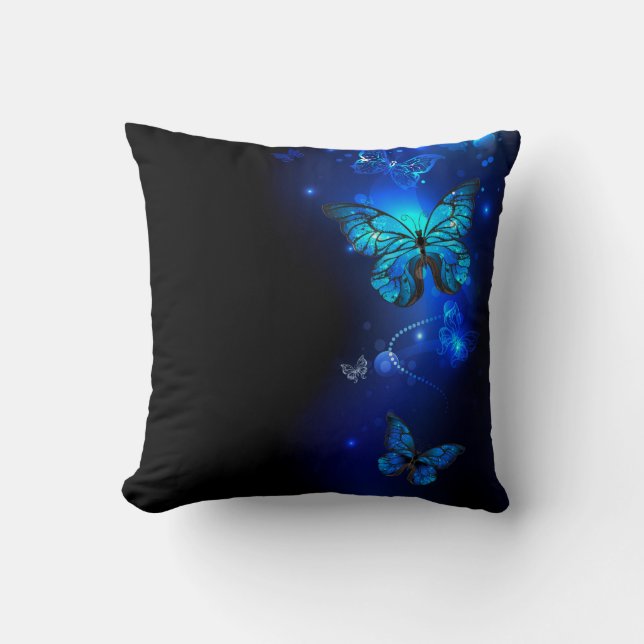 Morpho Butterfly in the Dark Background Cushion (Front)