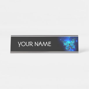 Morpho Butterfly in the Dark Background Desk Name Plate