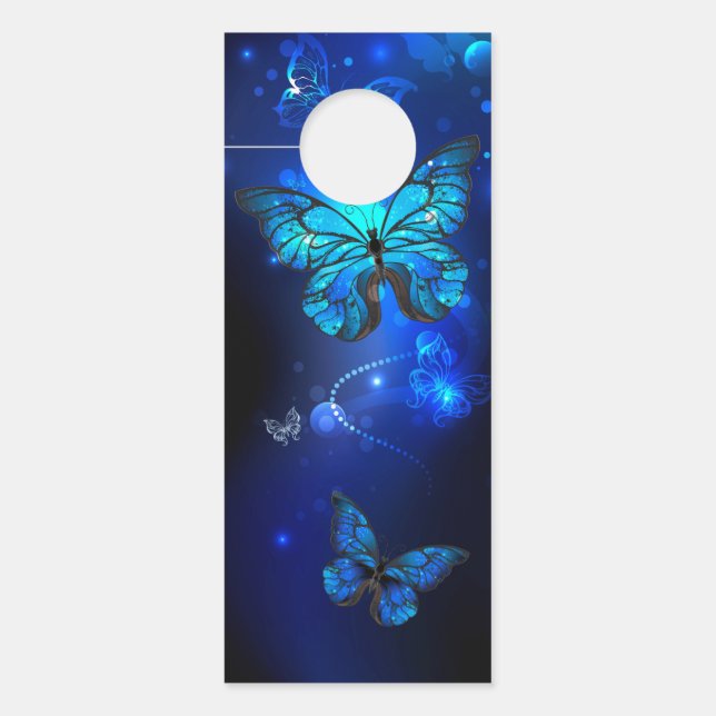 Morpho Butterfly in the Dark Background Door Hanger (Front)