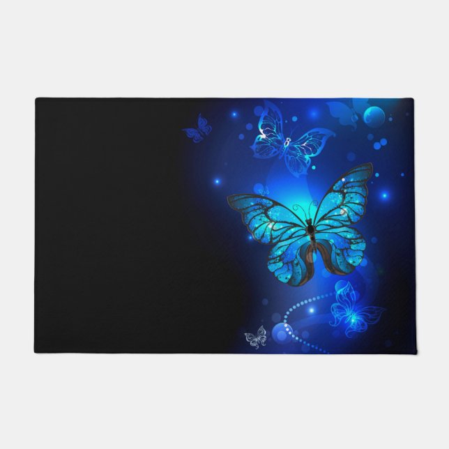 Morpho Butterfly in the Dark Background Doormat (Front)