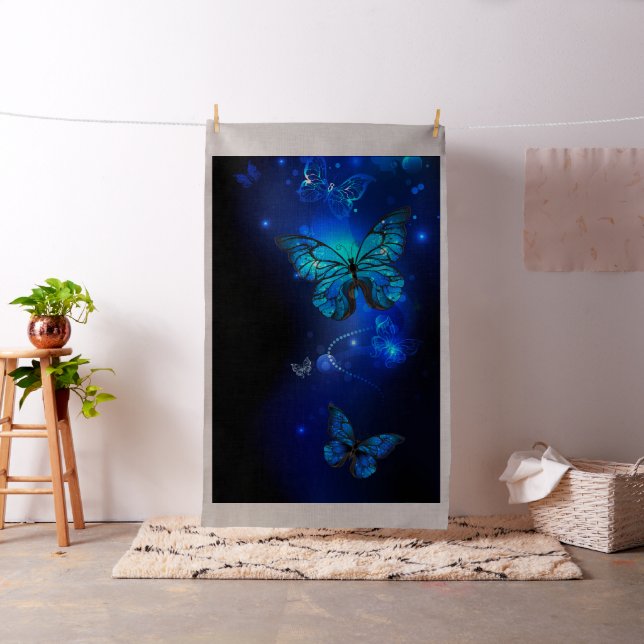 Morpho Butterfly in the Dark Background Fabric (In Situ)