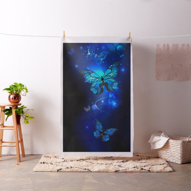 Morpho Butterfly in the Dark Background Fabric (In Situ)