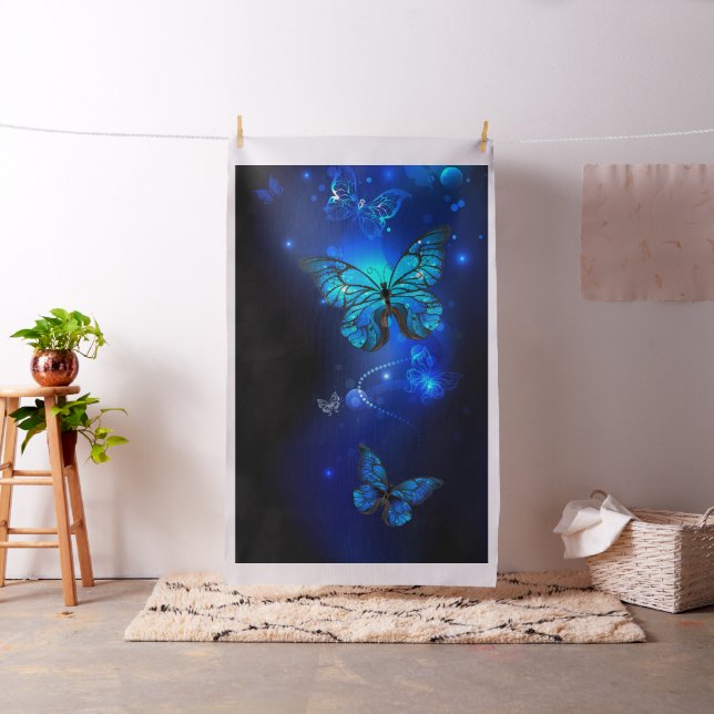 Morpho Butterfly in the Dark Background Fabric (In Situ)