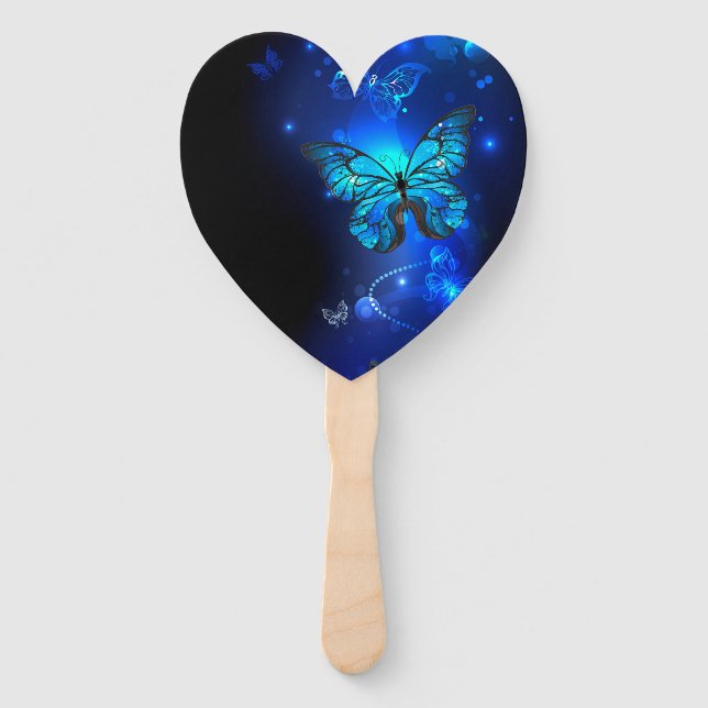 Morpho Butterfly in the Dark Background Hand Fan (Front)
