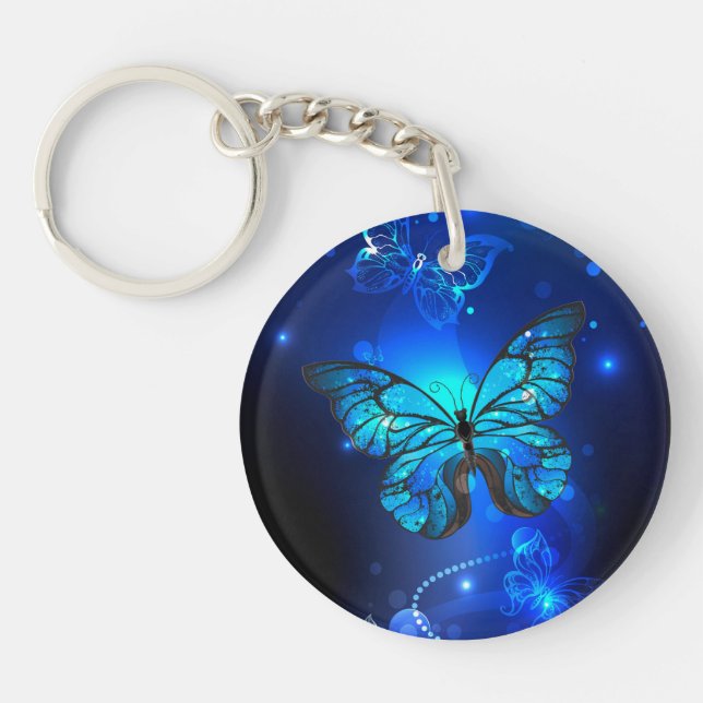 Morpho Butterfly in the Dark Background Key Ring (Front)