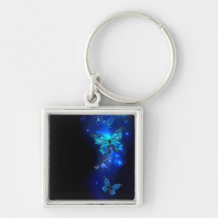 Morpho Butterfly in the Dark Background Key Ring