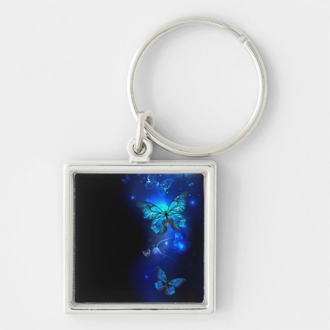 Morpho Butterfly in the Dark Background Key Ring (Front)