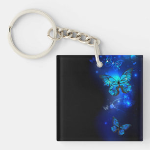 Morpho Butterfly in the Dark Background Key Ring