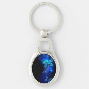 Morpho Butterfly in the Dark Background Key Ring