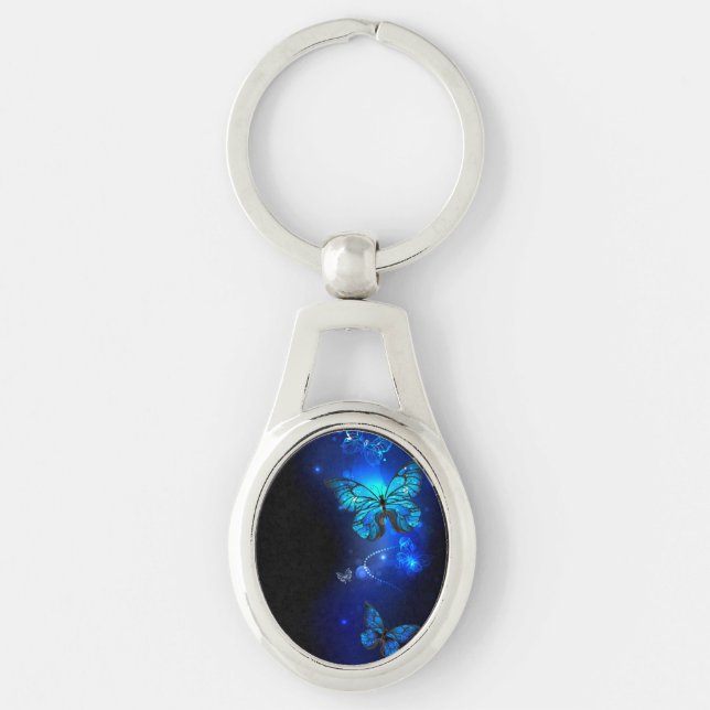 Morpho Butterfly in the Dark Background Key Ring (Front)