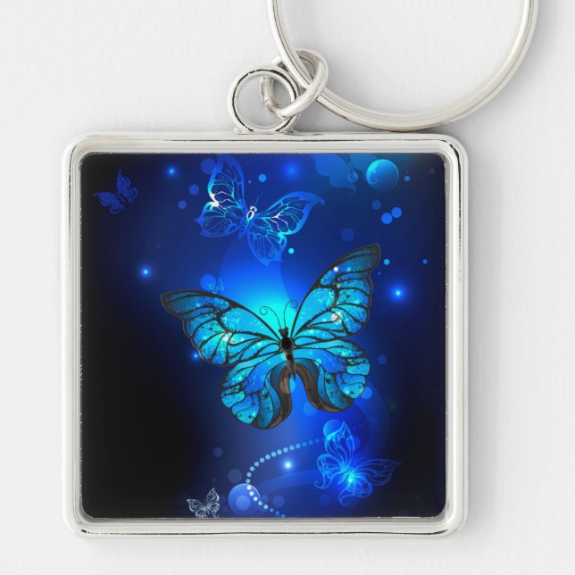 Morpho Butterfly in the Dark Background Key Ring (Front)